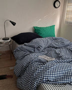 Vintage Deep Blue Gingham Bedding Set Ever Lasting