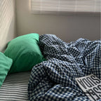 Vintage Deep Blue Gingham Bedding Set Ever Lasting
