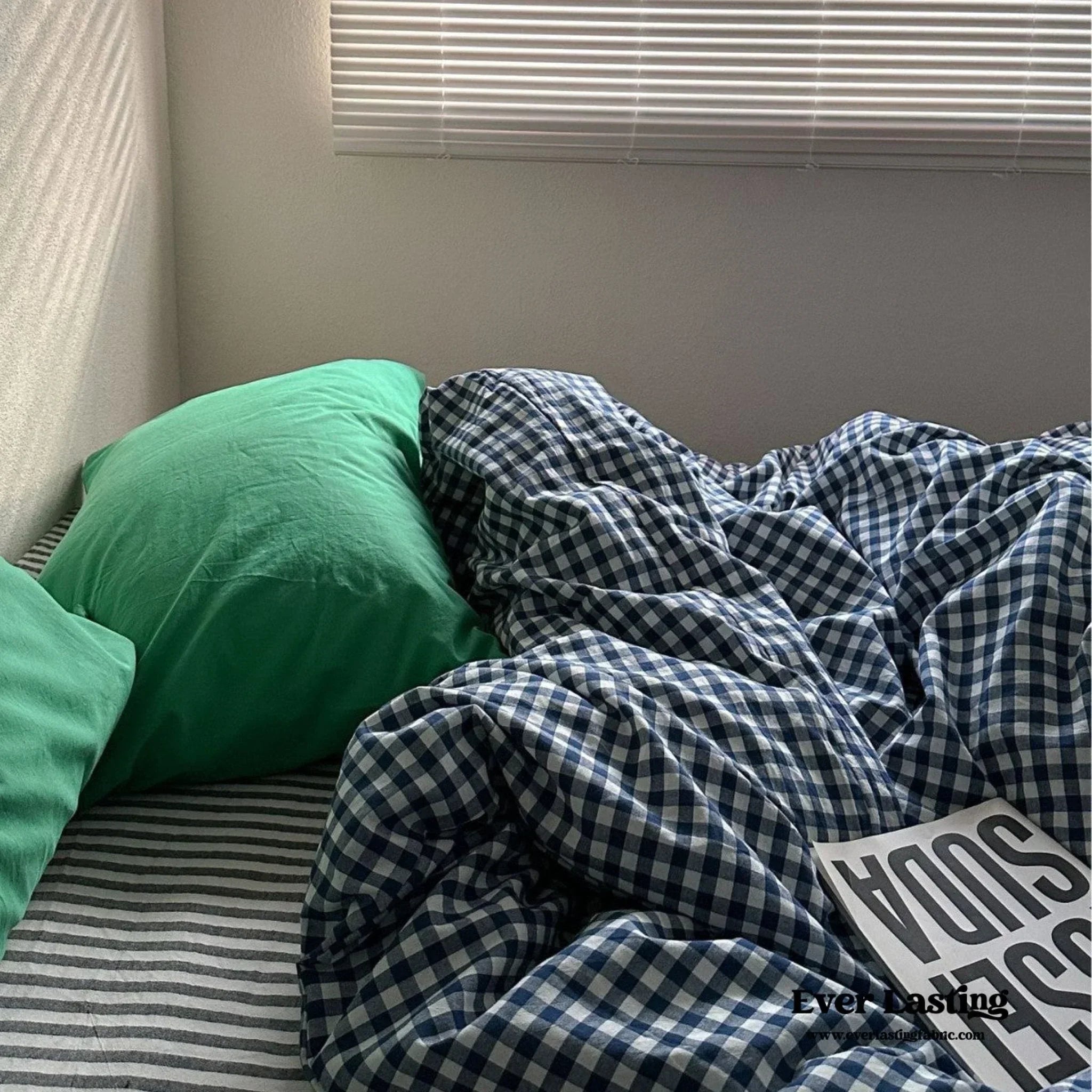 Vintage Deep Blue Gingham Bedding Set Ever Lasting