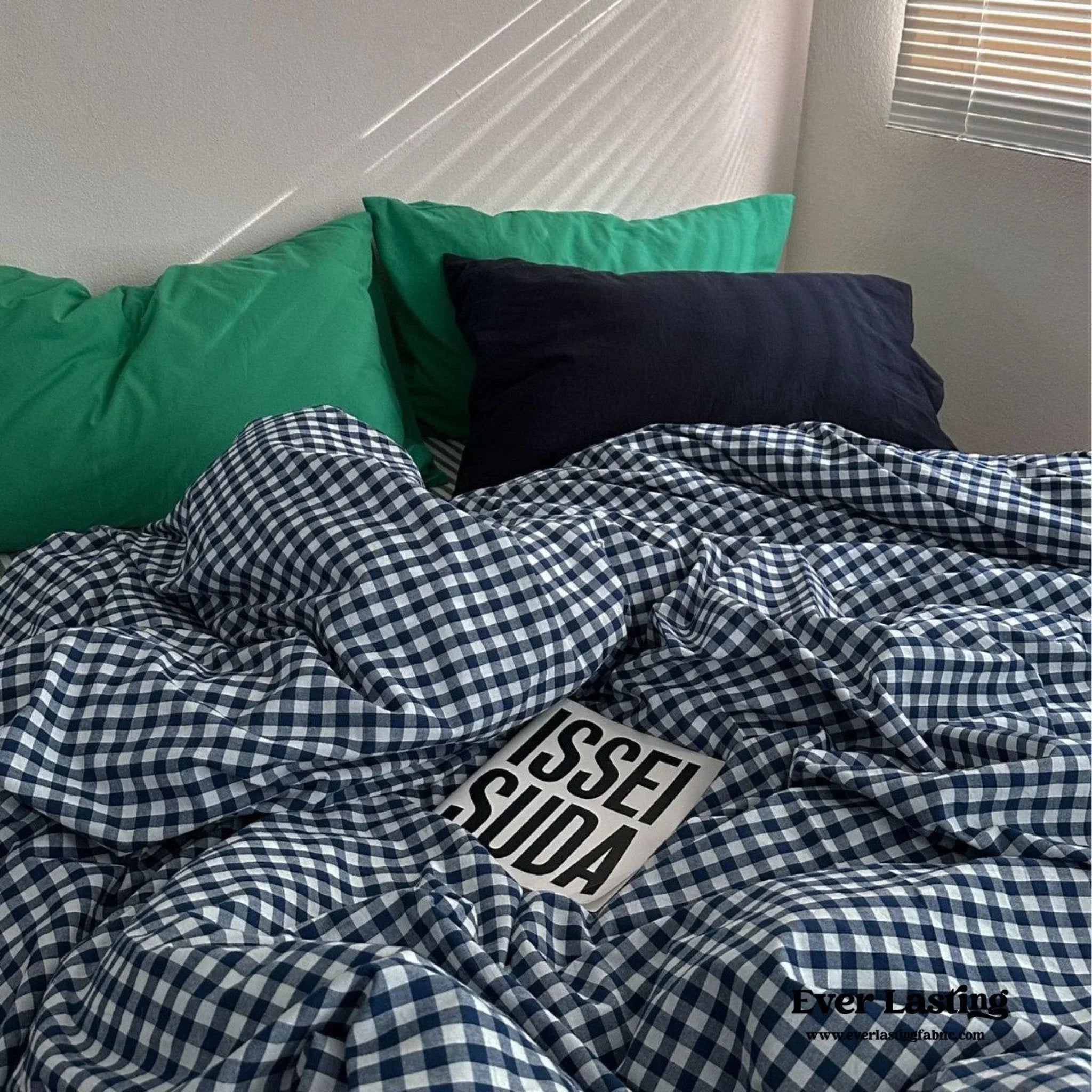 Vintage Deep Blue Gingham Bedding Set Ever Lasting