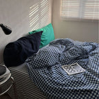 Vintage Deep Blue Gingham Bedding Set Ever Lasting