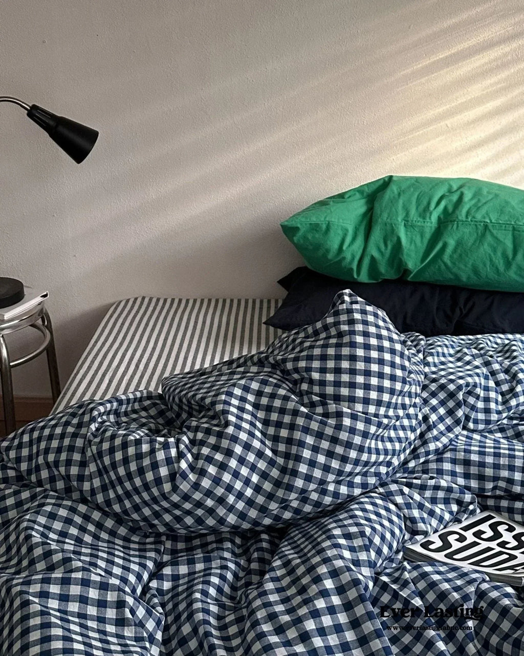 Vintage Deep Blue Gingham Bedding Set Ever Lasting