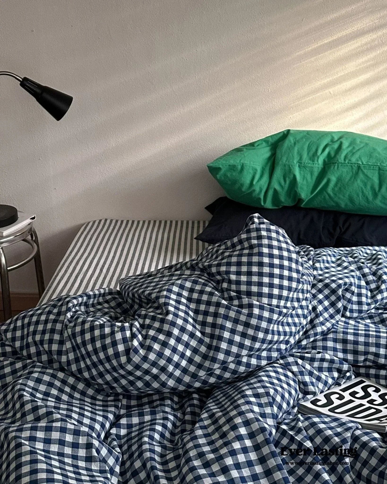 Vintage Deep Blue Gingham Bedding Set Ever Lasting