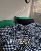 Vintage Deep Blue Gingham Bedding Set Ever Lasting