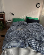 Vintage Deep Blue Gingham Bedding Set Ever Lasting