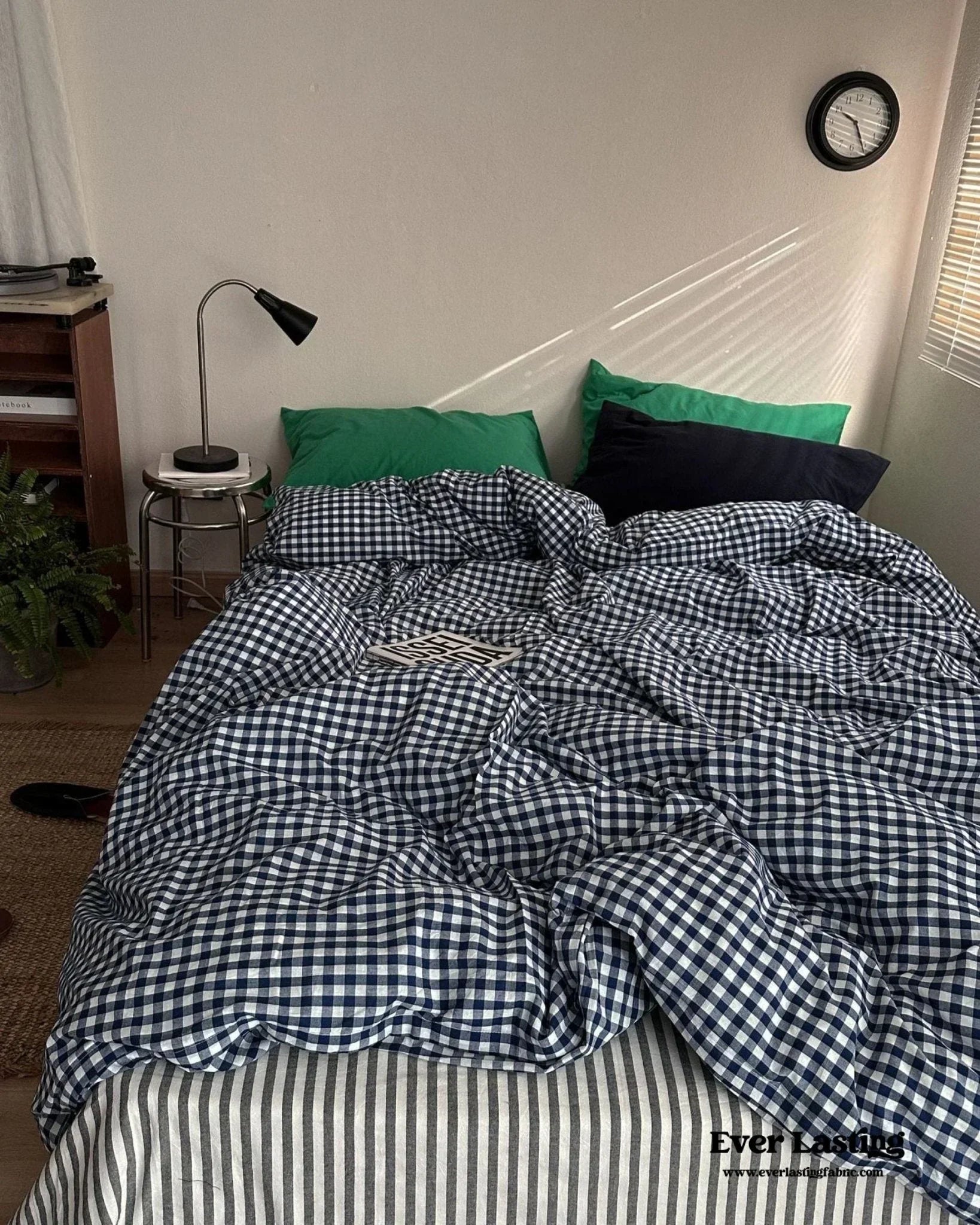Vintage Deep Blue Gingham Bedding Set Ever Lasting