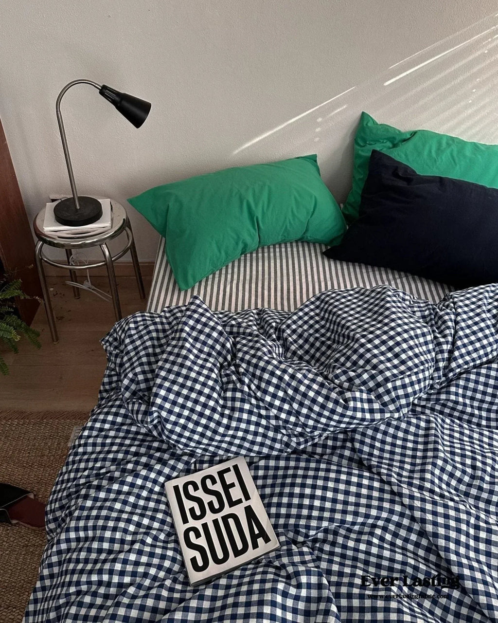 Vintage Deep Blue Gingham Bedding Set Ever Lasting