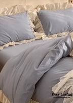 Vintage Earth Tone Large Ruffle Bedding Set / Royal Blue Ever Lasting
