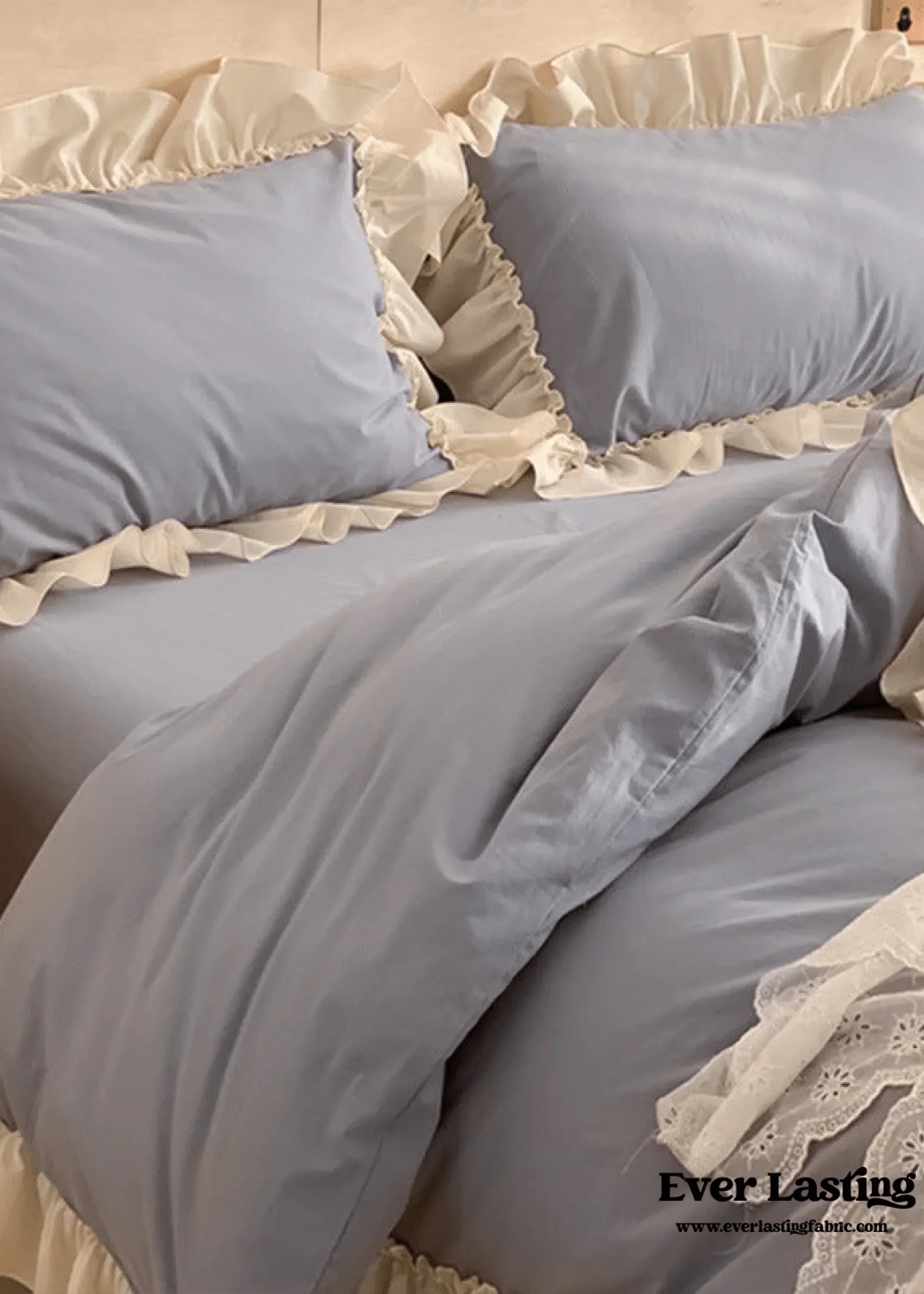 Vintage Earth Tone Large Ruffle Bedding Set / Royal Blue Ever Lasting