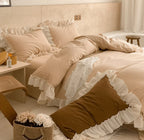 Vintage Earth Tone Large Ruffle Bedding Set / Royal Blue Ever Lasting
