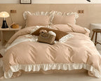Vintage Earth Tone Large Ruffle Bedding Set / Royal Blue Ever Lasting