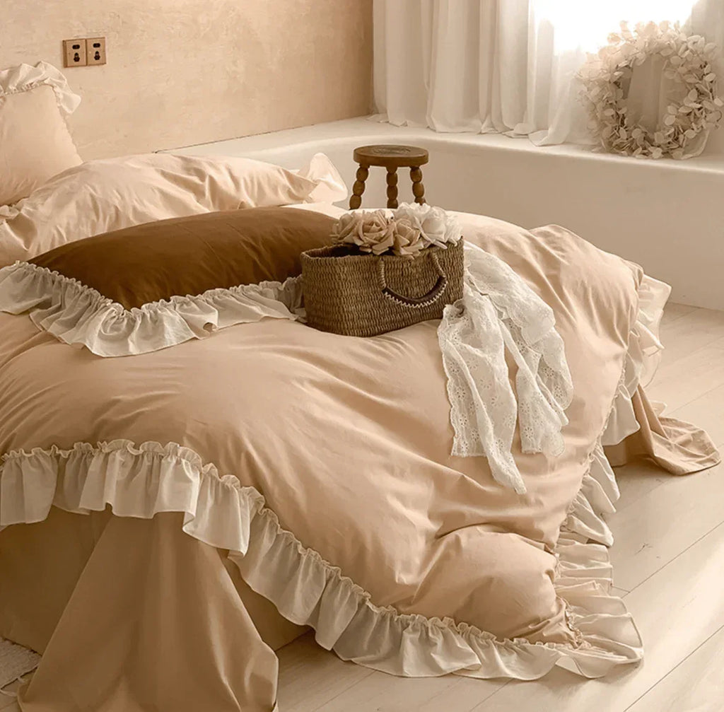 Vintage Earth Tone Large Ruffle Bedding Set / Royal Blue Ever Lasting