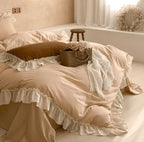 Vintage Earth Tone Large Ruffle Bedding Set / Royal Blue Ever Lasting