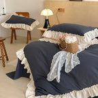 Vintage Earth Tone Large Ruffle Bedding Set / Royal Blue Ever Lasting