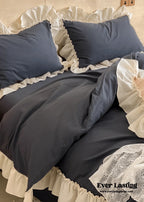 Vintage Earth Tone Large Ruffle Bedding Set / Royal Blue Ever Lasting