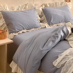 Vintage Earth Tone Large Ruffle Bedding Set / Royal Blue Ever Lasting