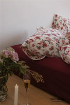 Vintage Floral Jersey Knit Bedding Set / Maroon Red Ever Lasting