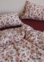 Vintage Floral Jersey Knit Bedding Set / Maroon Red Ever Lasting