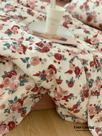 Vintage Floral Jersey Knit Bedding Set / Maroon Red Ever Lasting