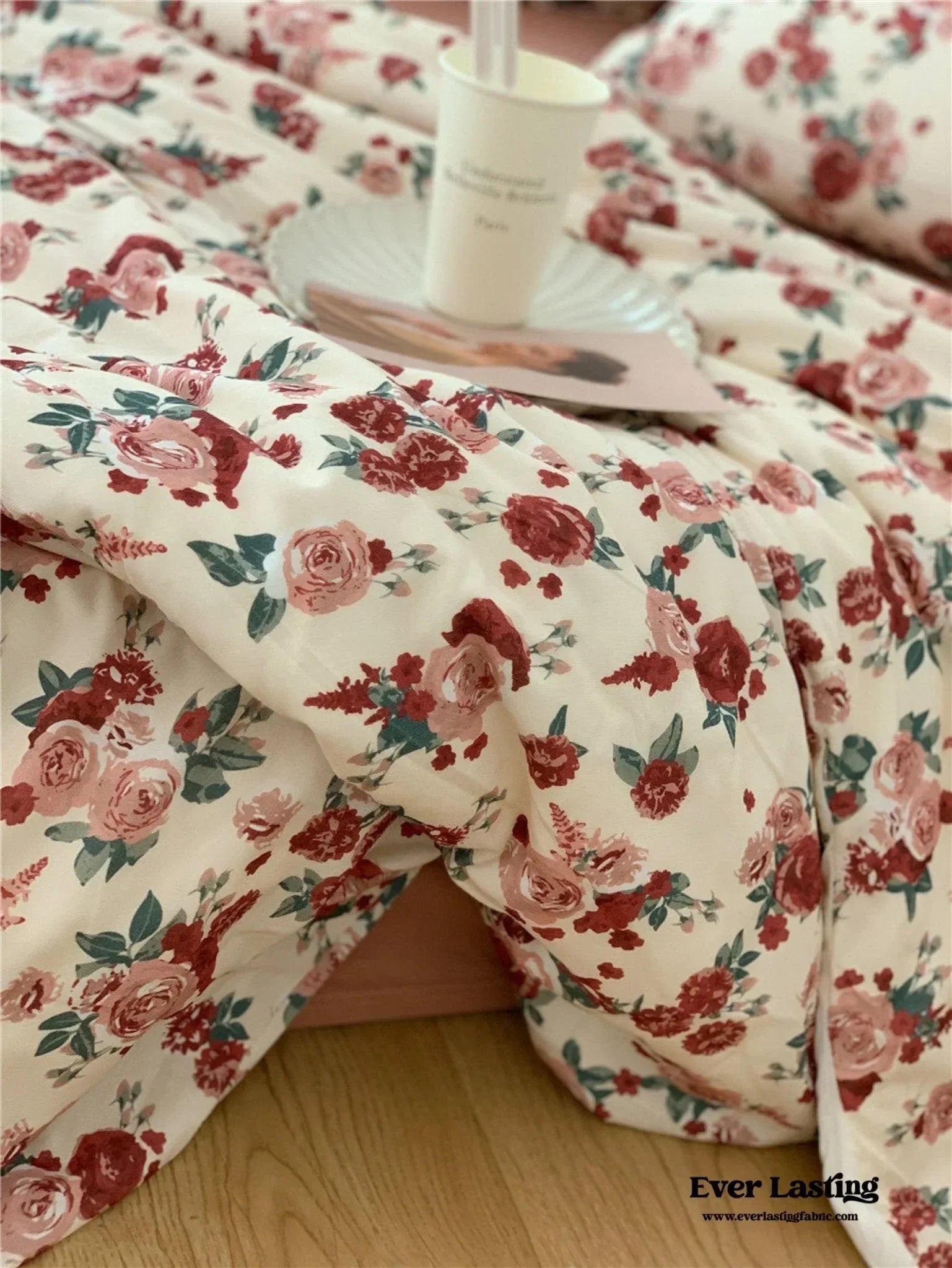 Vintage Floral Jersey Knit Bedding Set / Maroon Red Ever Lasting