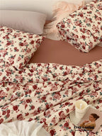 Vintage Floral Jersey Knit Bedding Set / Maroon Red Ever Lasting