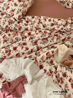 Vintage Floral Jersey Knit Bedding Set / Maroon Red Ever Lasting