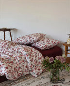 Vintage Floral Jersey Knit Bedding Set / Maroon Red Ever Lasting