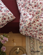 Vintage Floral Jersey Knit Bedding Set / Maroon Red Ever Lasting