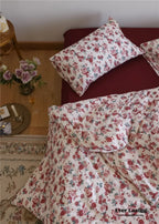Vintage Floral Jersey Knit Bedding Set / Maroon Red Ever Lasting