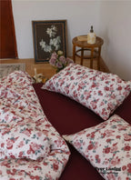 Vintage Floral Jersey Knit Bedding Set / Maroon Red Ever Lasting