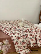 Vintage Floral Jersey Knit Bedding Set / Rust Pink Ever Lasting