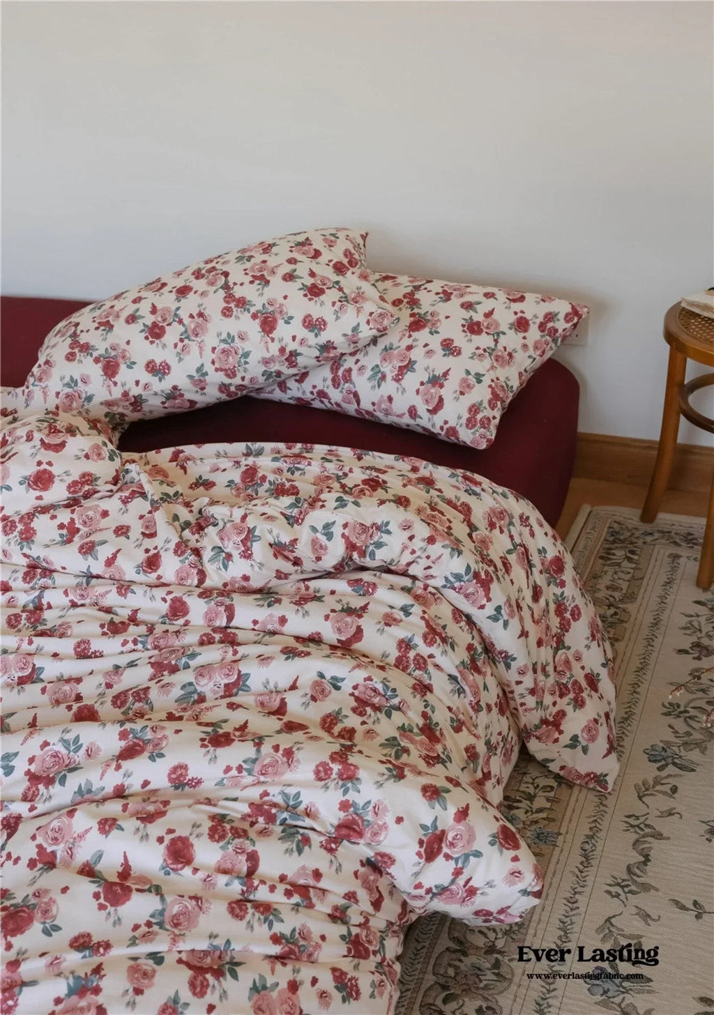 Vintage Floral Jersey Knit Bedding Set / Rust Pink Ever Lasting