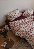 Vintage Floral Jersey Knit Bedding Set / Rust Pink Ever Lasting