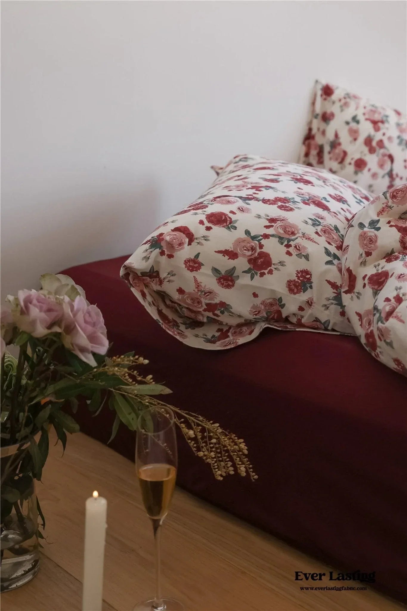 Vintage Floral Jersey Knit Bedding Set / Rust Pink Ever Lasting