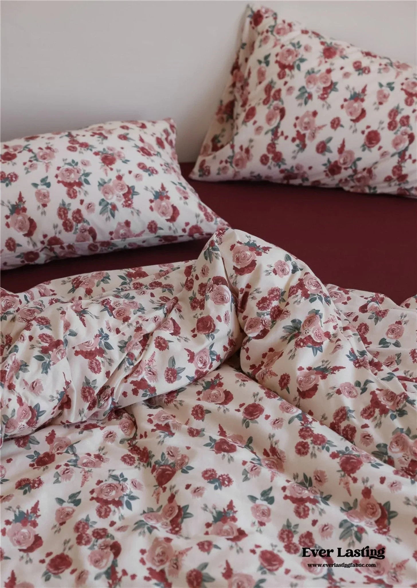 Vintage Floral Jersey Knit Bedding Set / Rust Pink Ever Lasting