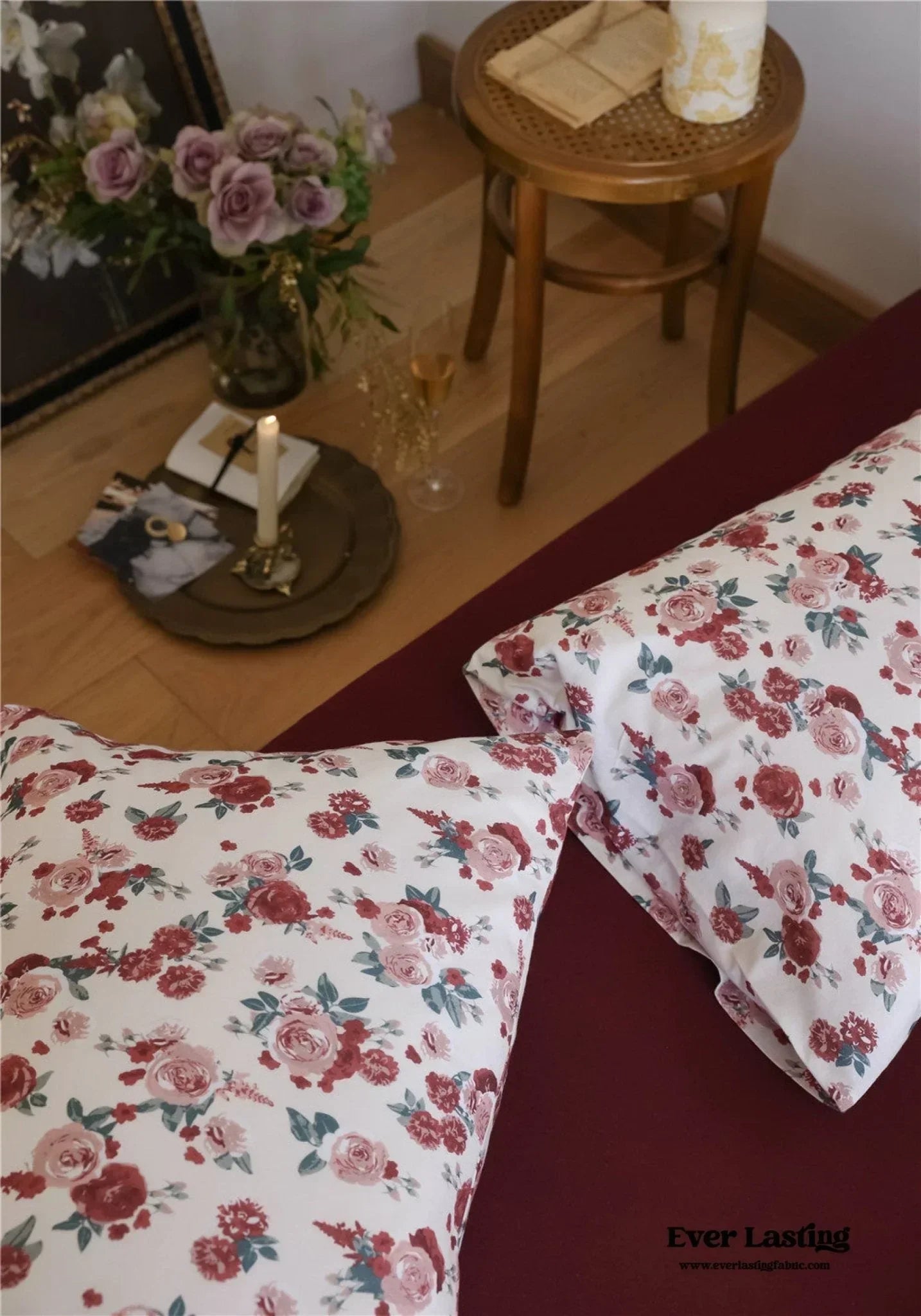 Vintage Floral Jersey Knit Bedding Set / Rust Pink Ever Lasting