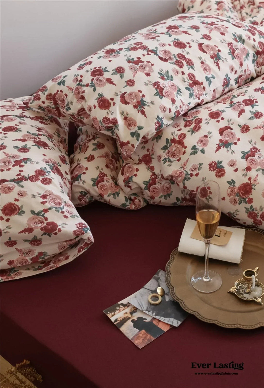 Vintage Floral Jersey Knit Bedding Set / Rust Pink Ever Lasting