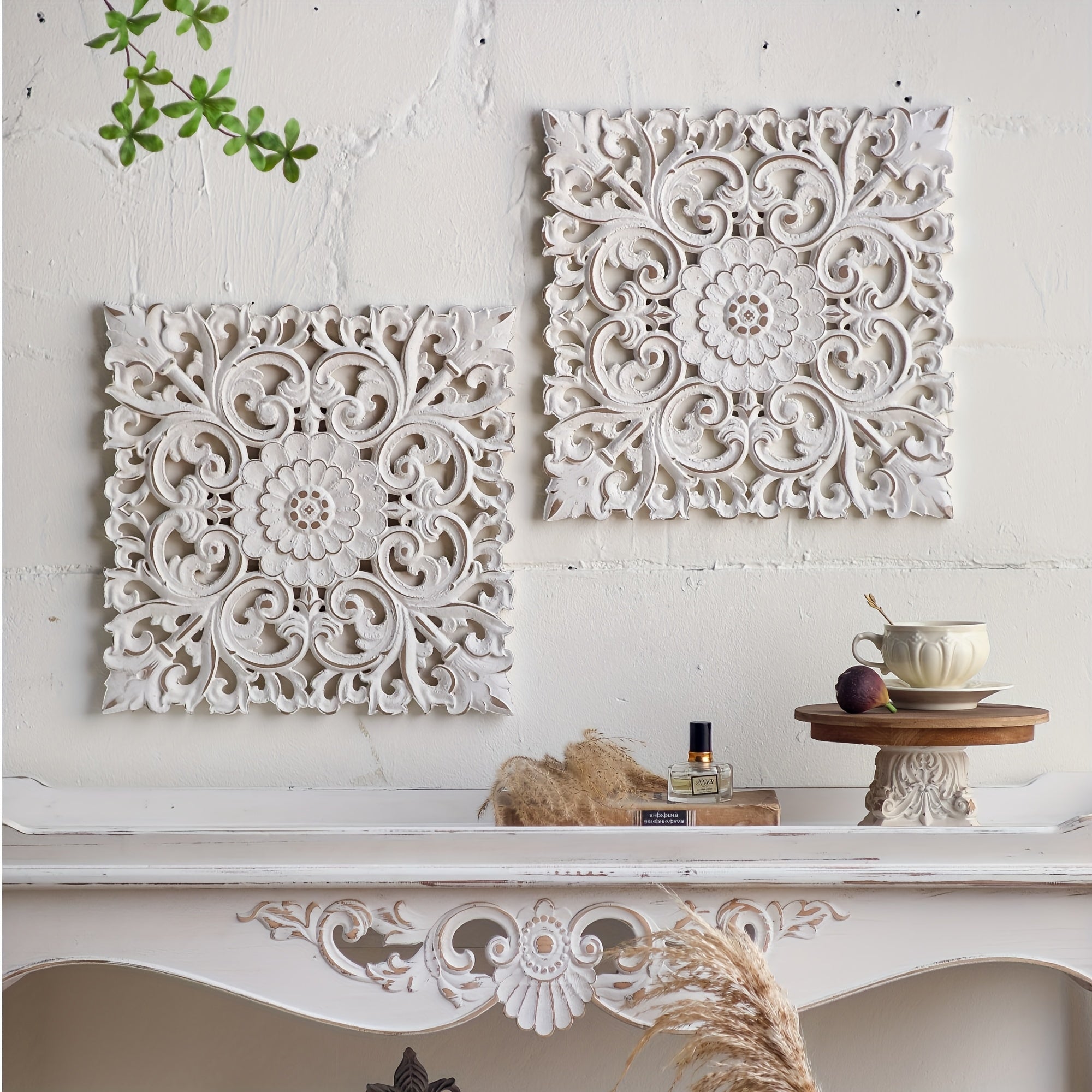 Vintage Floral Wall Hanging Decor - Ornate Floral patterns, Artificial/Recycled Wood - Living Room, Wedding, Farmhouse - Easy Hang Installation - Elegant Home Decoration Gift, Wedding Room Decor, Artistic Wall Art, Intricate House Of Avana