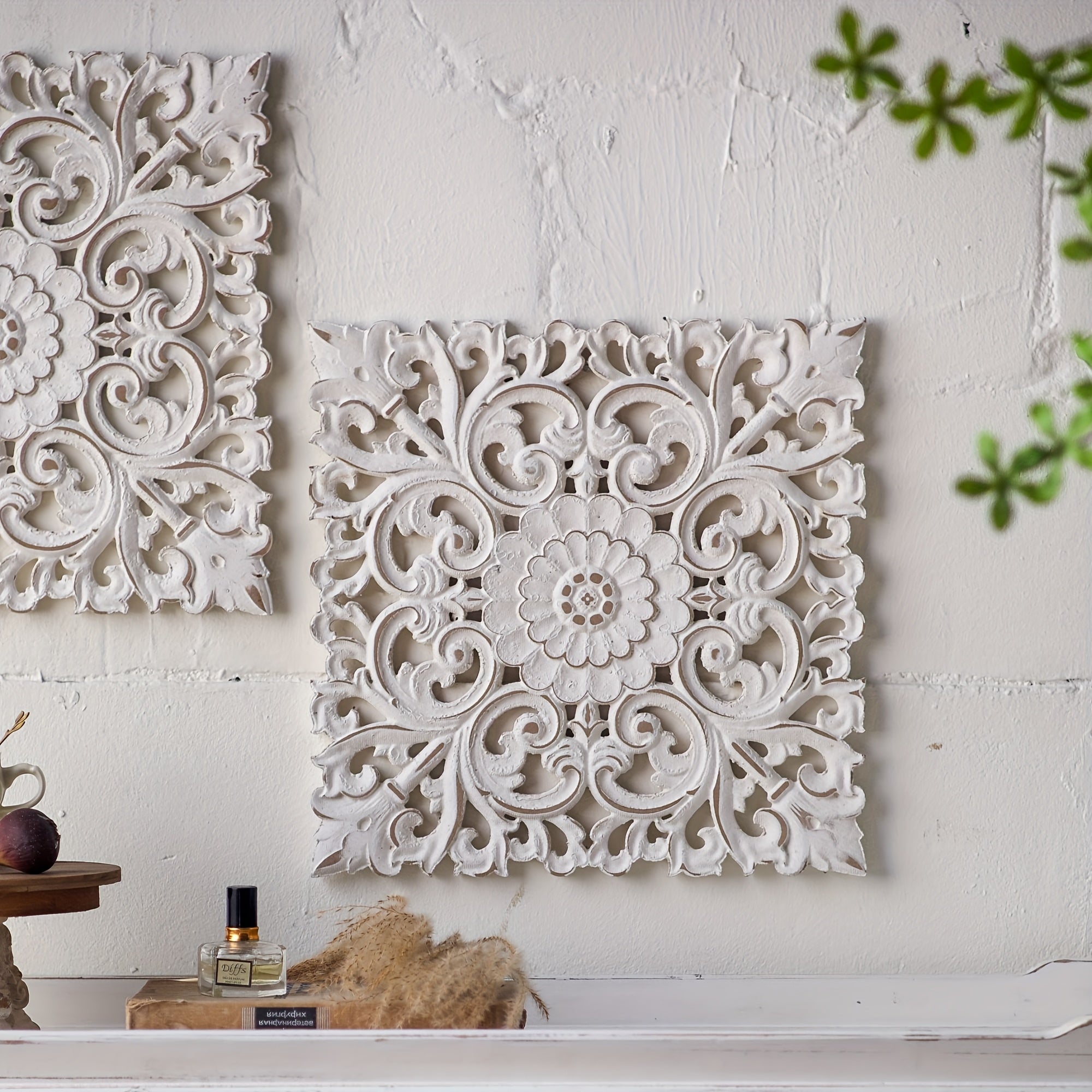 Vintage Floral Wall Hanging Decor - Ornate Floral patterns, Artificial/Recycled Wood - Living Room, Wedding, Farmhouse - Easy Hang Installation - Elegant Home Decoration Gift, Wedding Room Decor, Artistic Wall Art, Intricate House Of Avana