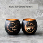 2pcs Vintage Glass Ramadan Candle Holders - Lacquered Finish, Tabletop Islamic Moon Star Design, Eid Al-Fitr Decor, No Electricity or Battery Needed, Ideal for Home & Party Decorations - Ramadan Kareem (Candles Not Included) House Of Avana