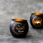 2pcs Vintage Glass Ramadan Candle Holders - Lacquered Finish, Tabletop Islamic Moon Star Design, Eid Al-Fitr Decor, No Electricity or Battery Needed, Ideal for Home & Party Decorations - Ramadan Kareem (Candles Not Included) House Of Avana