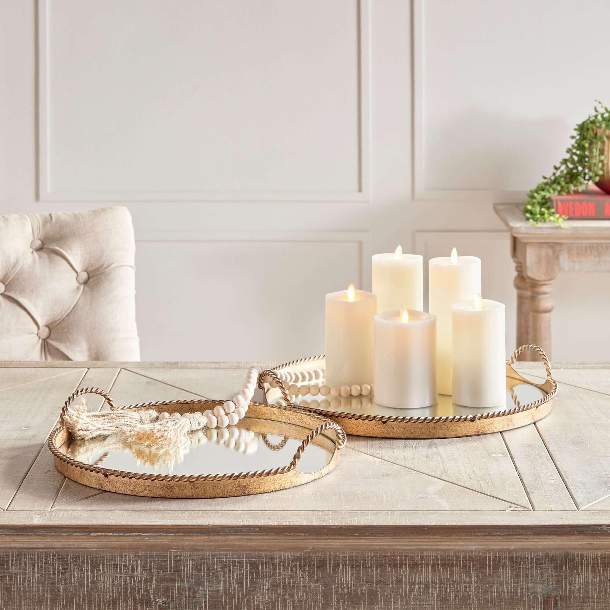 Vintage Gold Mirrored Tray Set with Braided Handles (Set of 2) Vintage Shopper