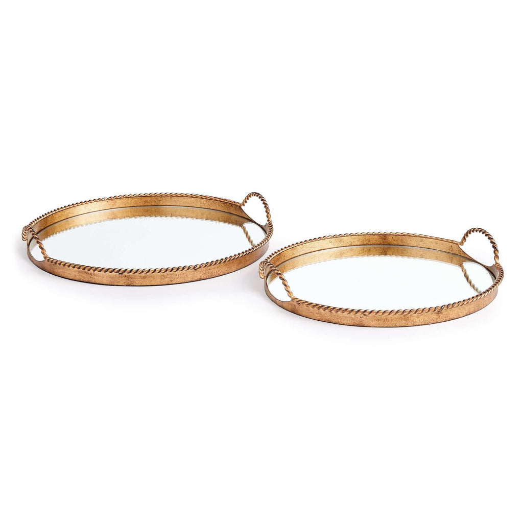 Vintage Gold Mirrored Tray Set with Braided Handles (Set of 2) Vintage Shopper
