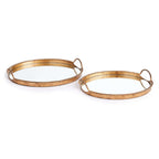 Vintage Gold Mirrored Tray Set with Braided Handles (Set of 2) Vintage Shopper