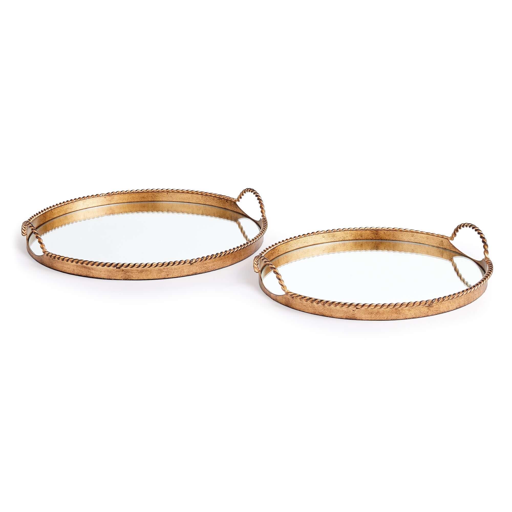 Vintage Gold Mirrored Tray Set with Braided Handles (Set of 2) Vintage Shopper