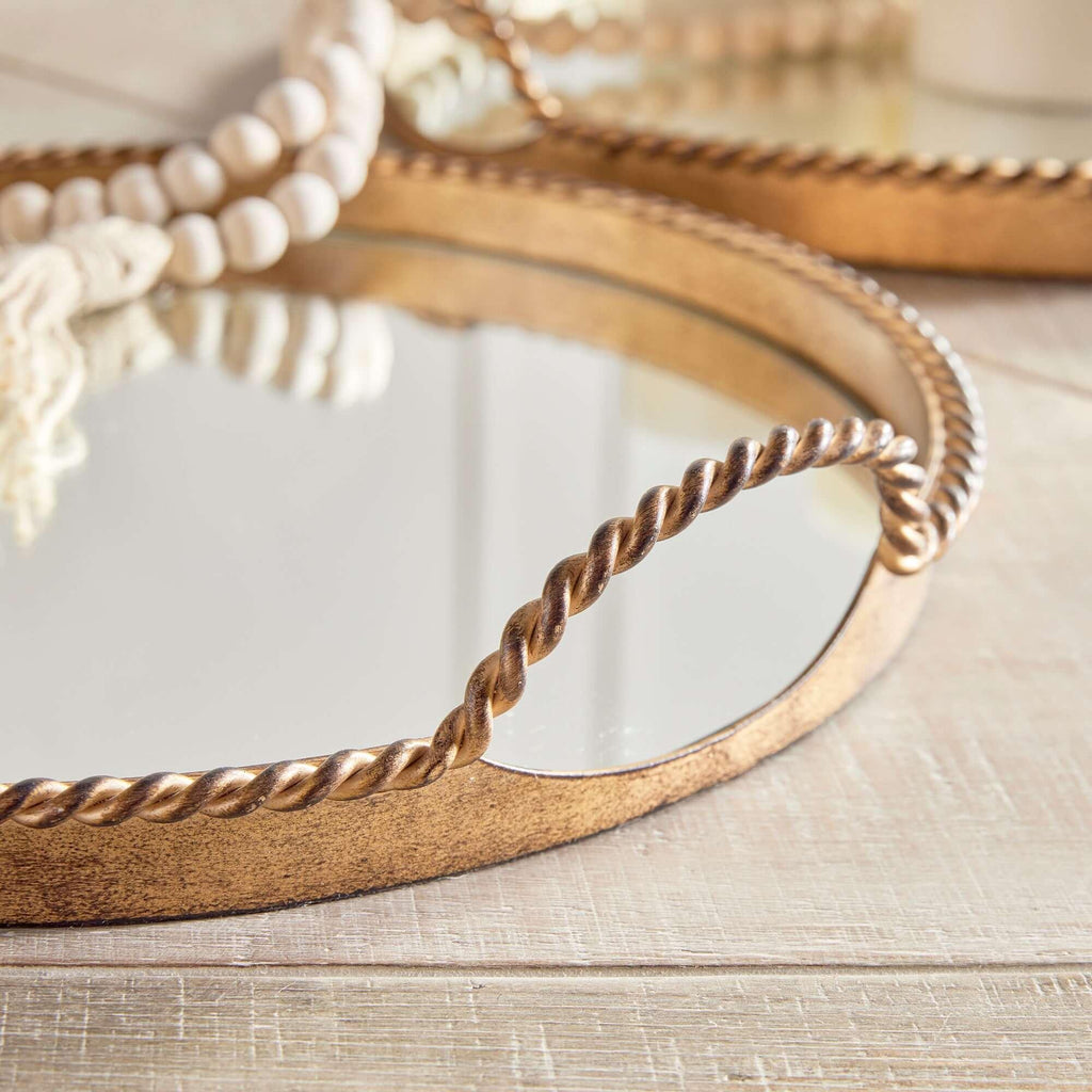 Vintage Gold Mirrored Tray Set with Braided Handles (Set of 2) Vintage Shopper