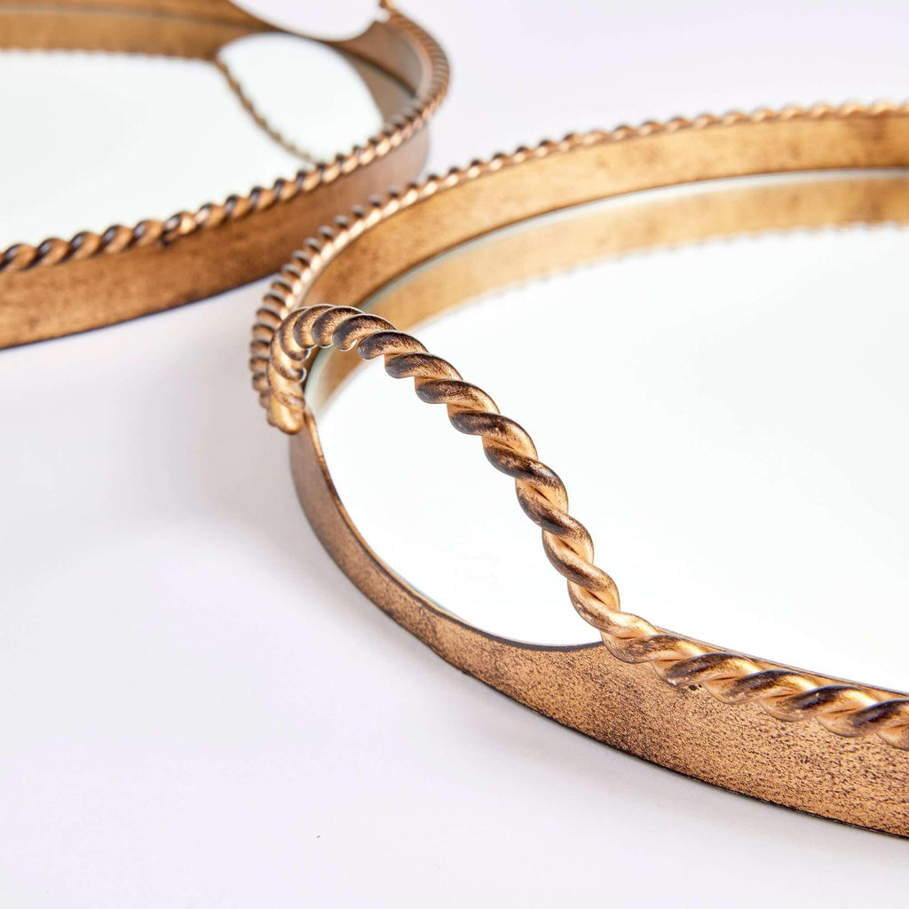 Vintage Gold Mirrored Tray Set with Braided Handles (Set of 2) Vintage Shopper