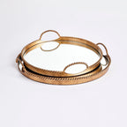 Vintage Gold Mirrored Tray Set with Braided Handles (Set of 2) Vintage Shopper