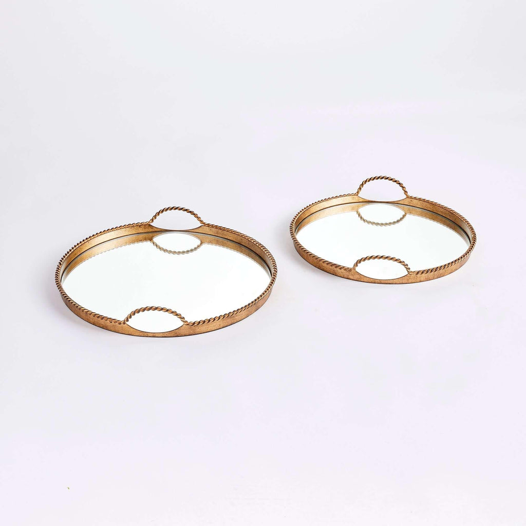 Vintage Gold Mirrored Tray Set with Braided Handles (Set of 2) Vintage Shopper