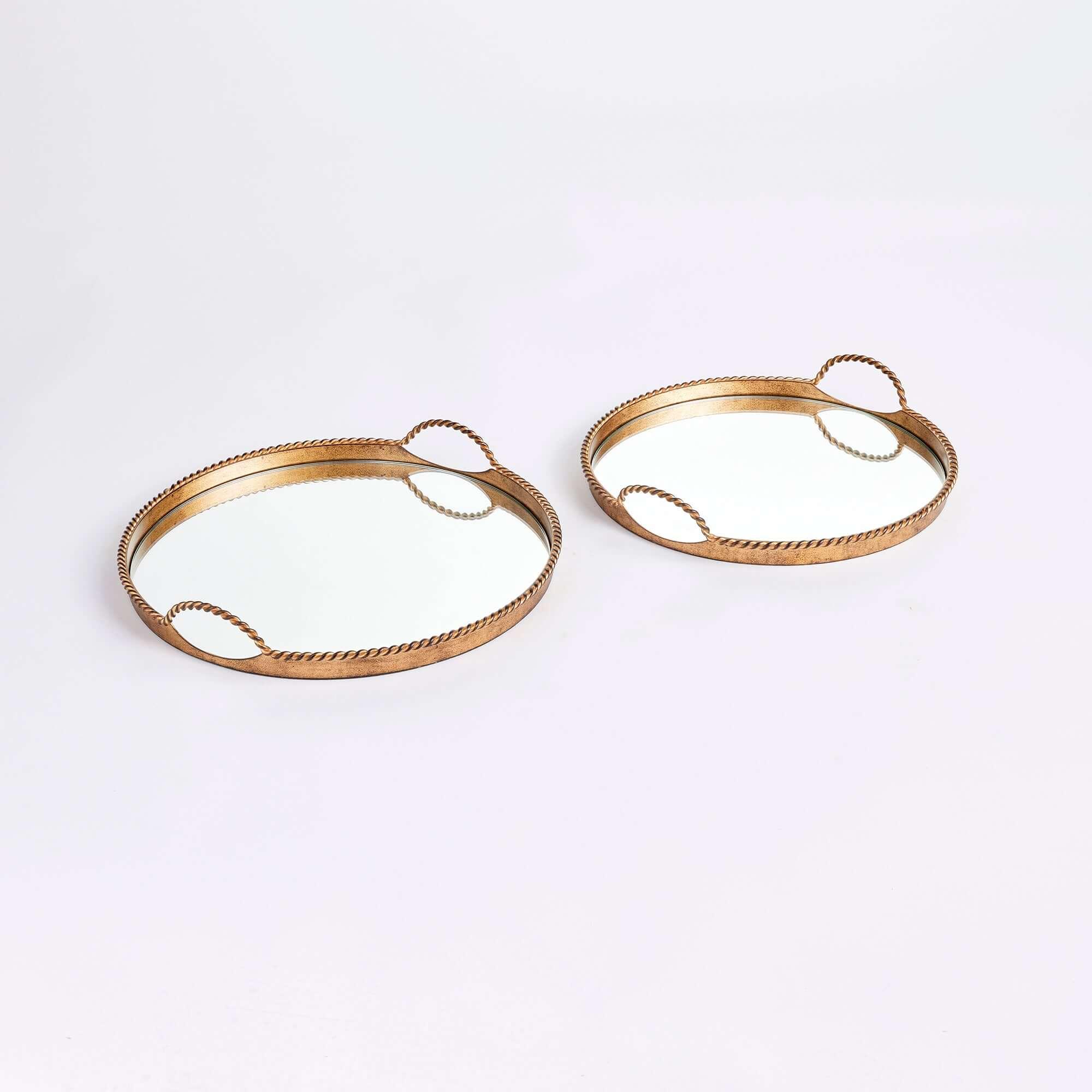Vintage Gold Mirrored Tray Set with Braided Handles (Set of 2) Vintage Shopper